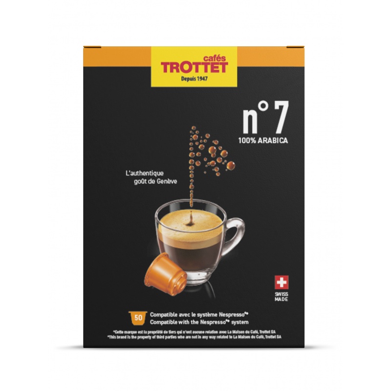 Nespresso®* Kompatible Kapseln N°7 100% Arabica 50 Kapseln Cafés Trottet Nespresso®* Kompatible Kapseln N°7 100% Arabica 50 Kapseln Cafés Trottet